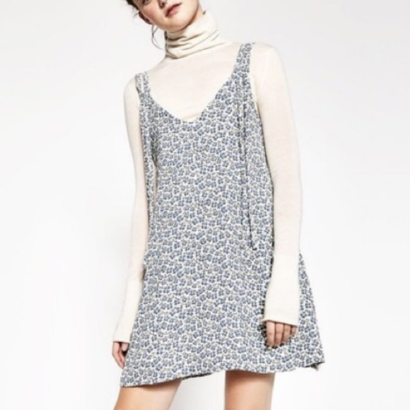 Zara Blue Floral Two Straps with Bow Ties Mini Dress Size Medium - Picture 2 of 10